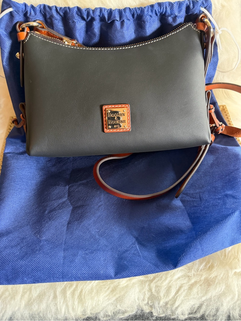 Dooney & Bourke Black Crossbody with Brown Trim